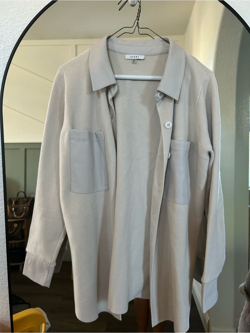 Sioni Beige Longline Shirt Jacket with Patch Pockets